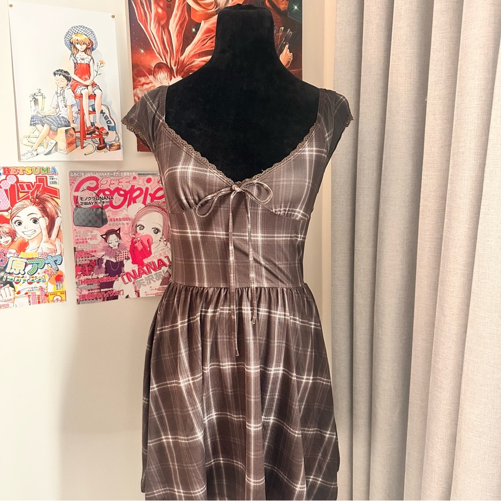 Cute Coquette Brown Plaid Dress